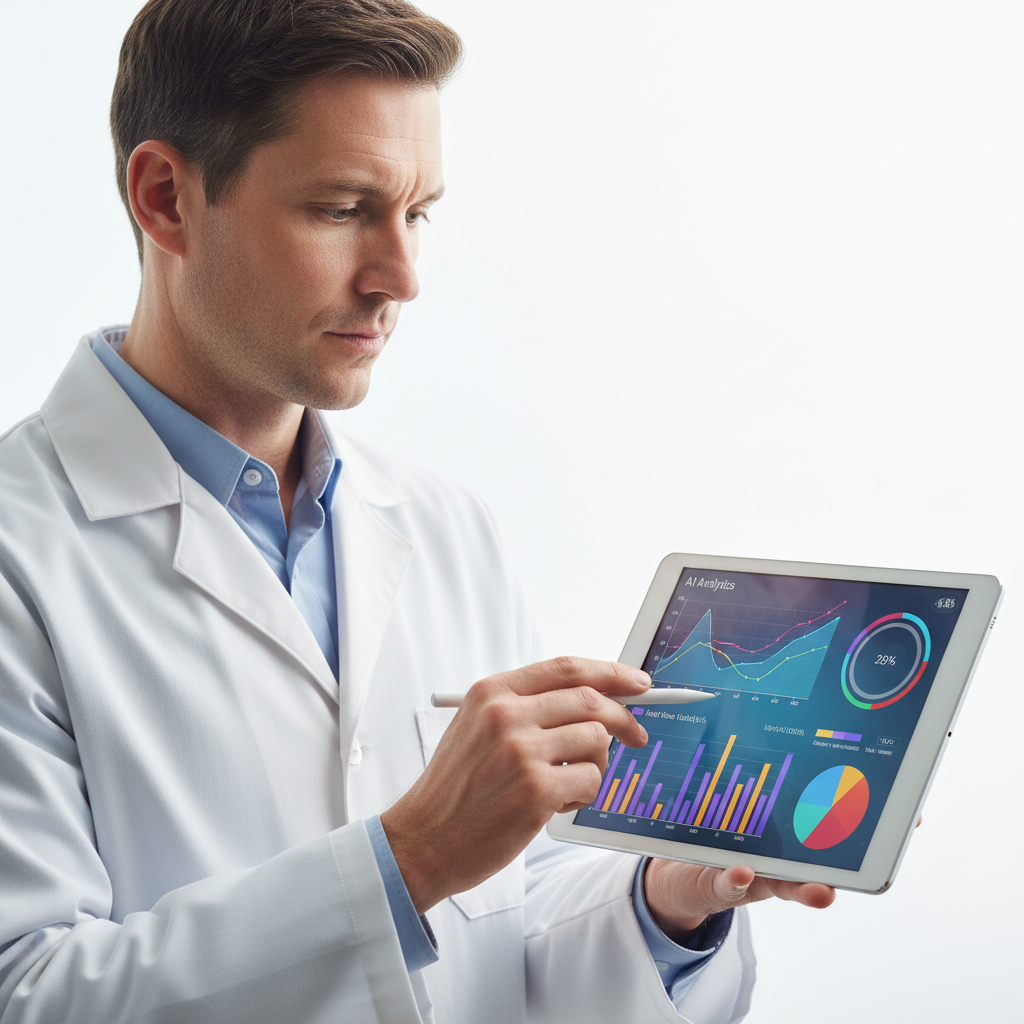 AI-powered analytics: machine learning dashboard displaying health trends, predictive insights, pattern detection, and personalized recommendations